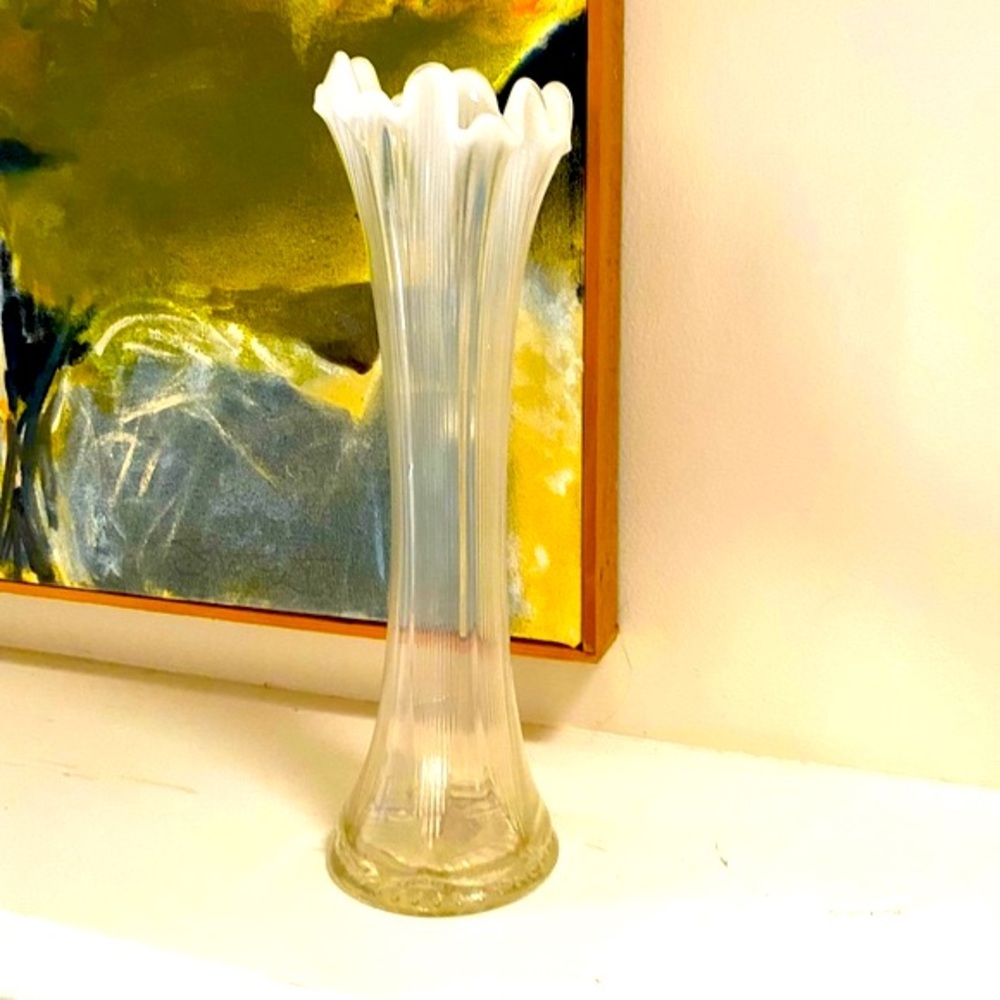 Vintage Clear Vase Swing Fenton Clear to White 12”